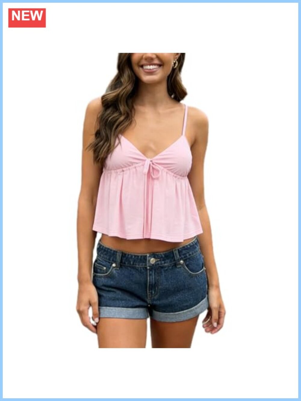 Women's Babydoll Cami Top Sleeveless V Neck Tie Front Crop Y2K